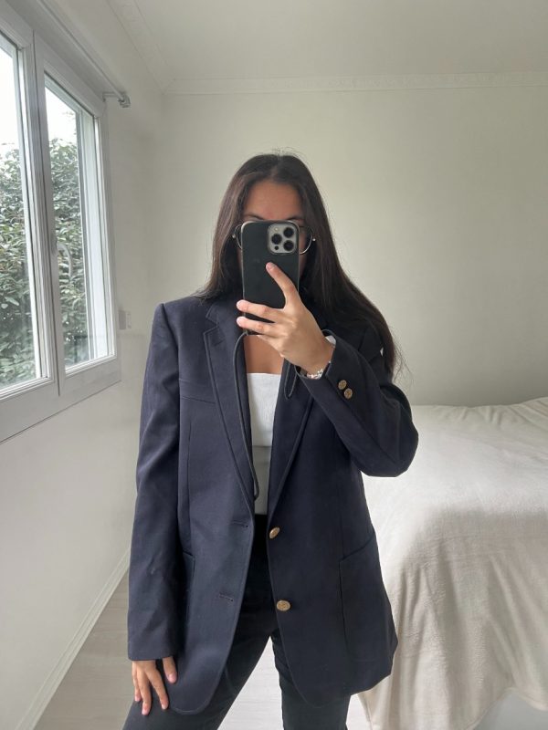 Blazer vintage en laine bleu marine T44